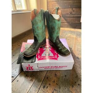Tanner Mark Boots 10.5 Handmade Leather Western Cowboy Boots Turquoise Pink